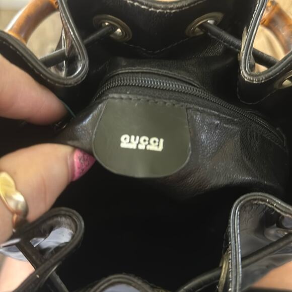 RARE GUCCI Bamboo Handle Tote Bag Black Patent Leather EUC - Picture 11 of 13